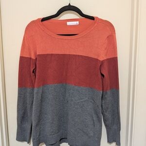 Retrology Colorblock Lightweight Knit Sweater Medium Coral Rust Gray